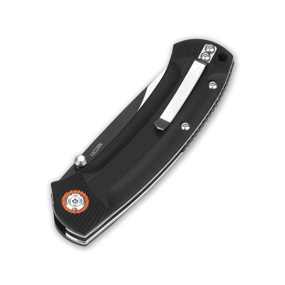 QSP Copperhead pocket knife closed view with black G10 handle and liner lock