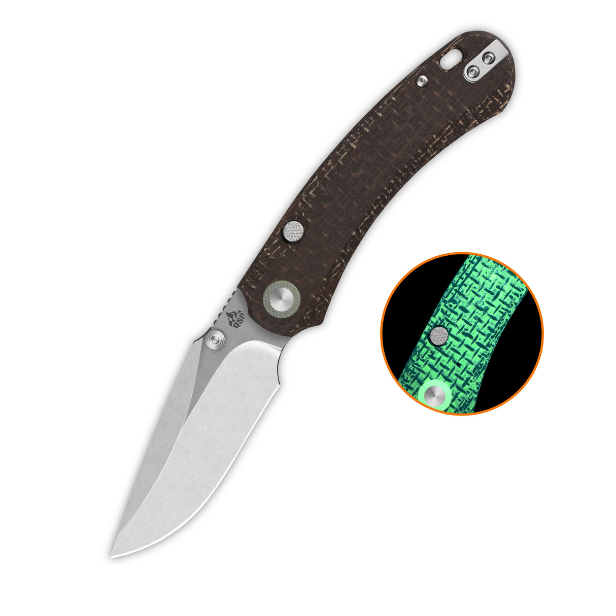 QSP Coyote Button Liner Lock Pocket Knife Nitro V blade Glow-in-the-Dark Micarta handle