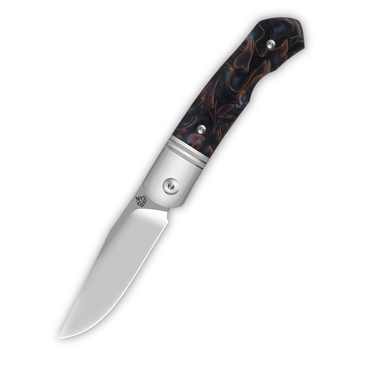 QSP Heron Slip Joint Pocket Knife Nitro V blade Brass Copper Mesh Resin Handle