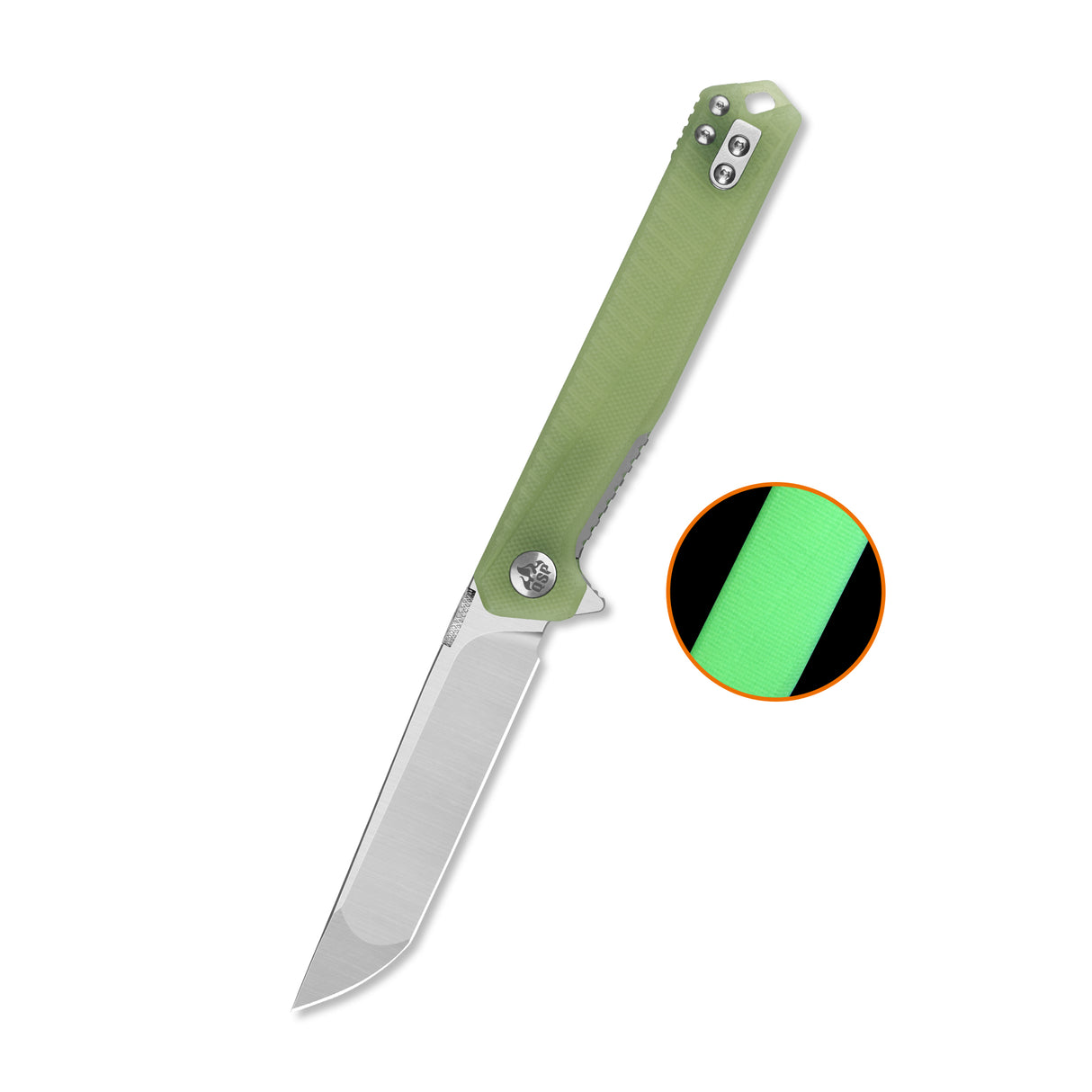 QSP Mantis Liner Lock Pocket Knife Nitro V blade Glow-in-the-Dark G10 handle