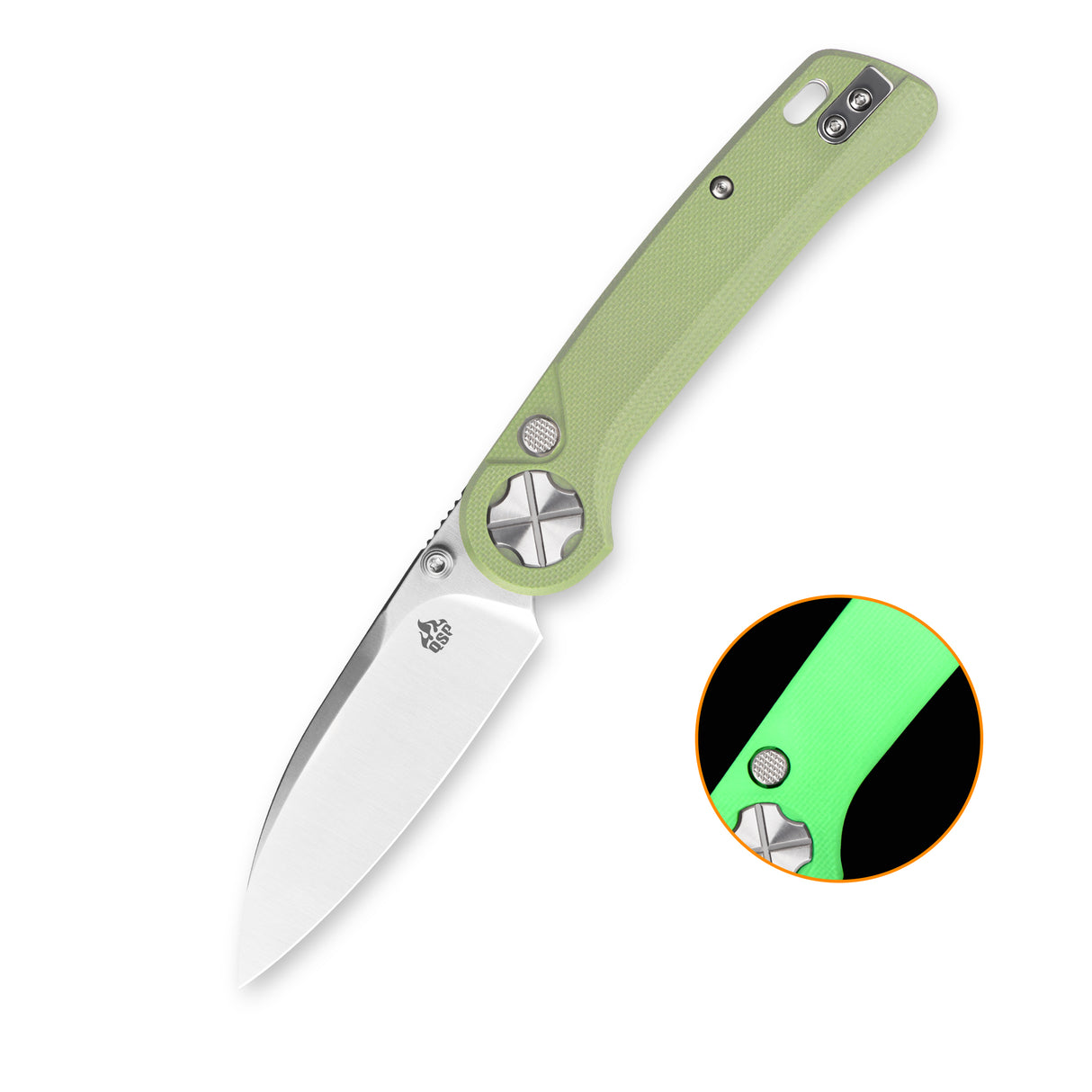 QSP Orca Button Liner Lock Pocket Knife 10Cr15MovV blade Glow-in-the-Dark G10 handle