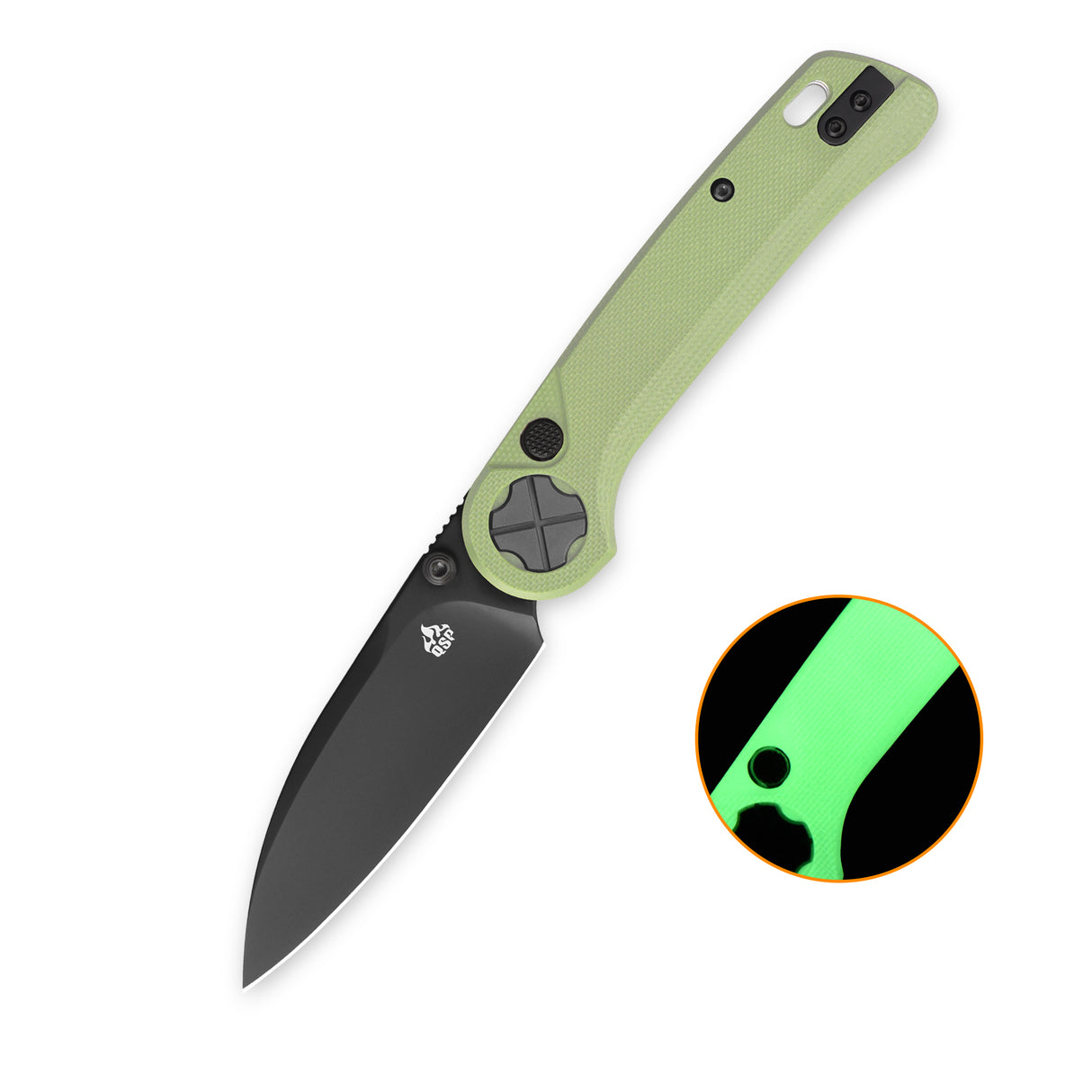 QSP Orca Button Liner Lock Pocket Knife 10Cr15MovV blade Glow-in-the-Dark G10 handle