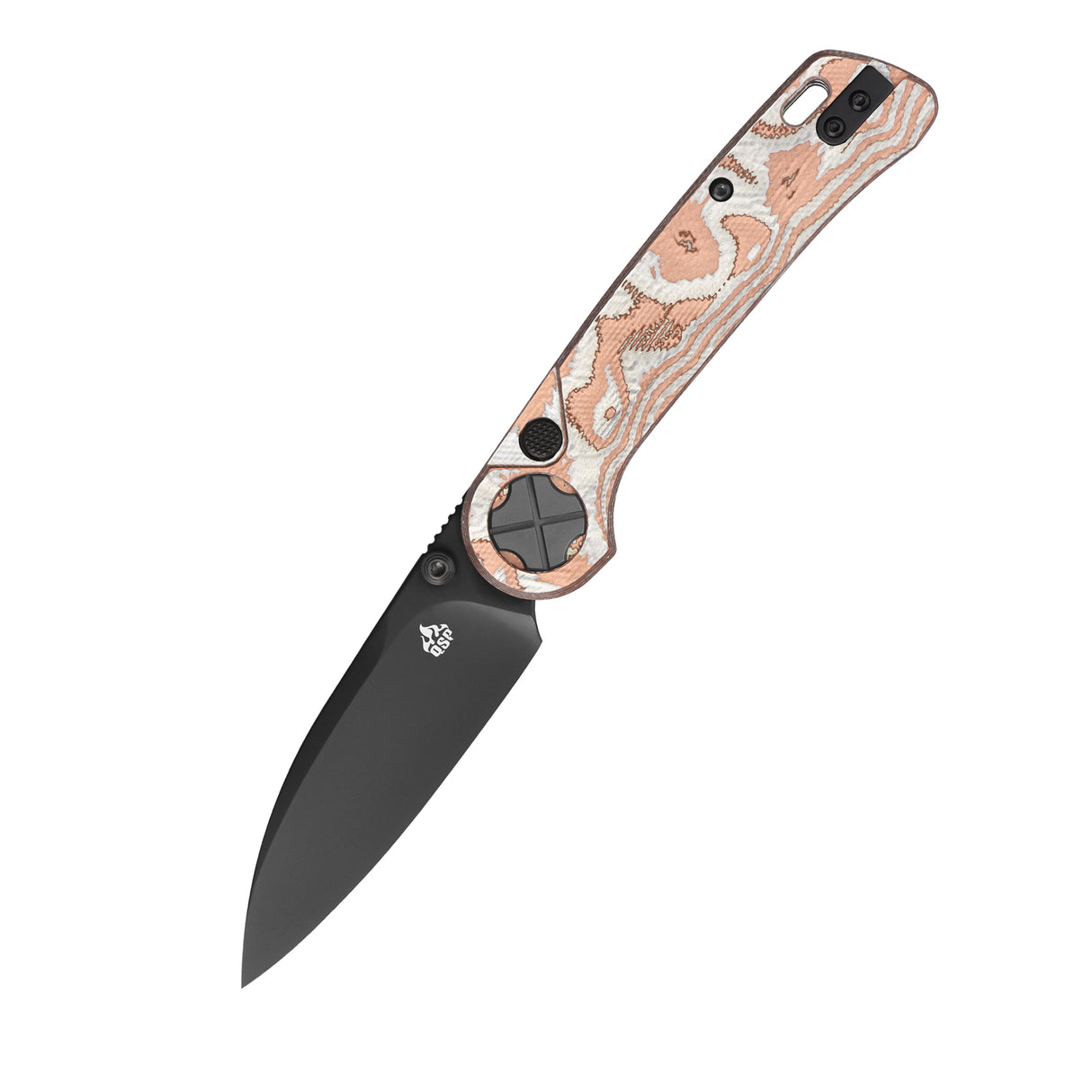 QSP Orca Button Liner Lock Pocket Knife 10Cr15MovV blade G10 with Copper & Aluminum Foil handle