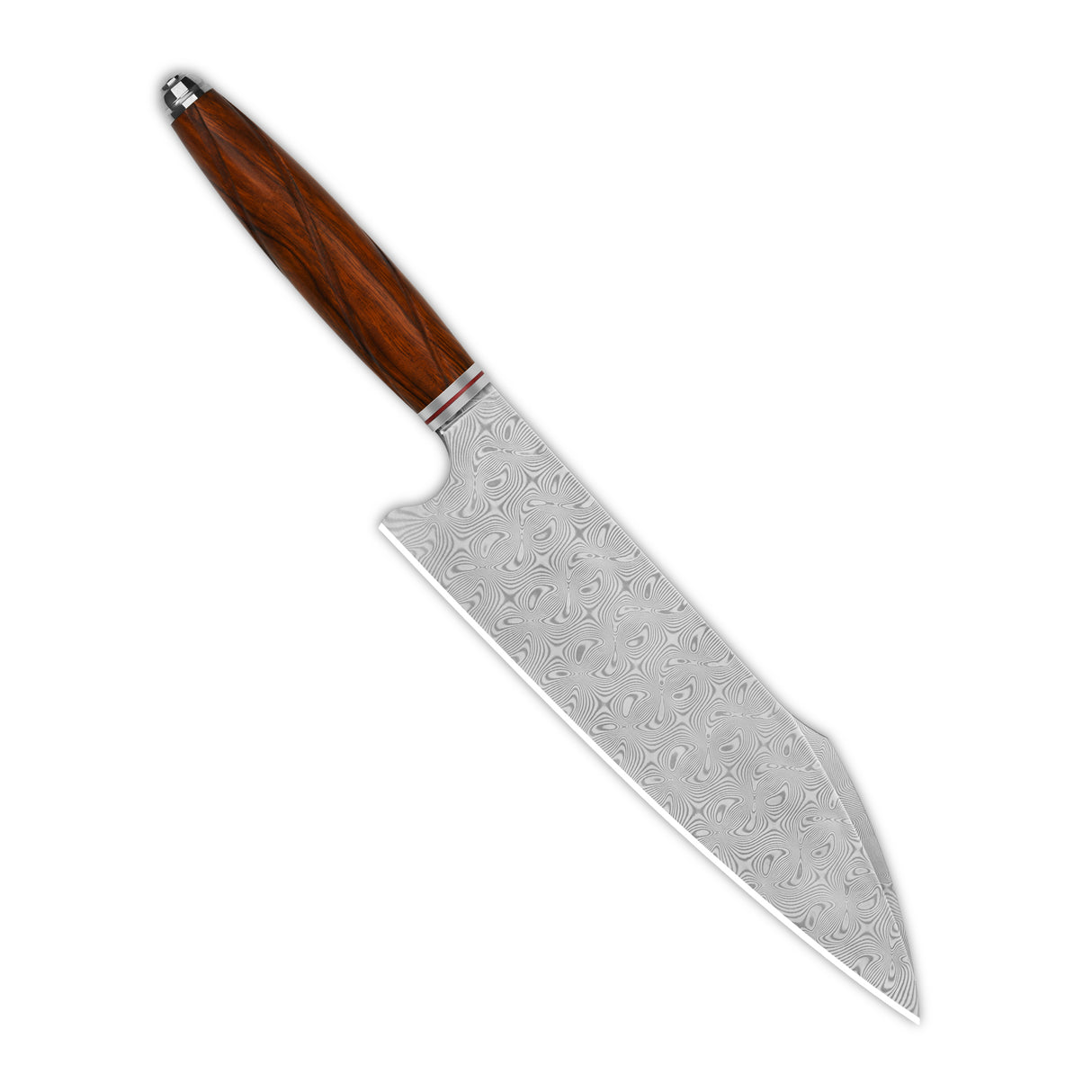 8-inch chef knife with laminated Damascus blade and desert iron wood handle