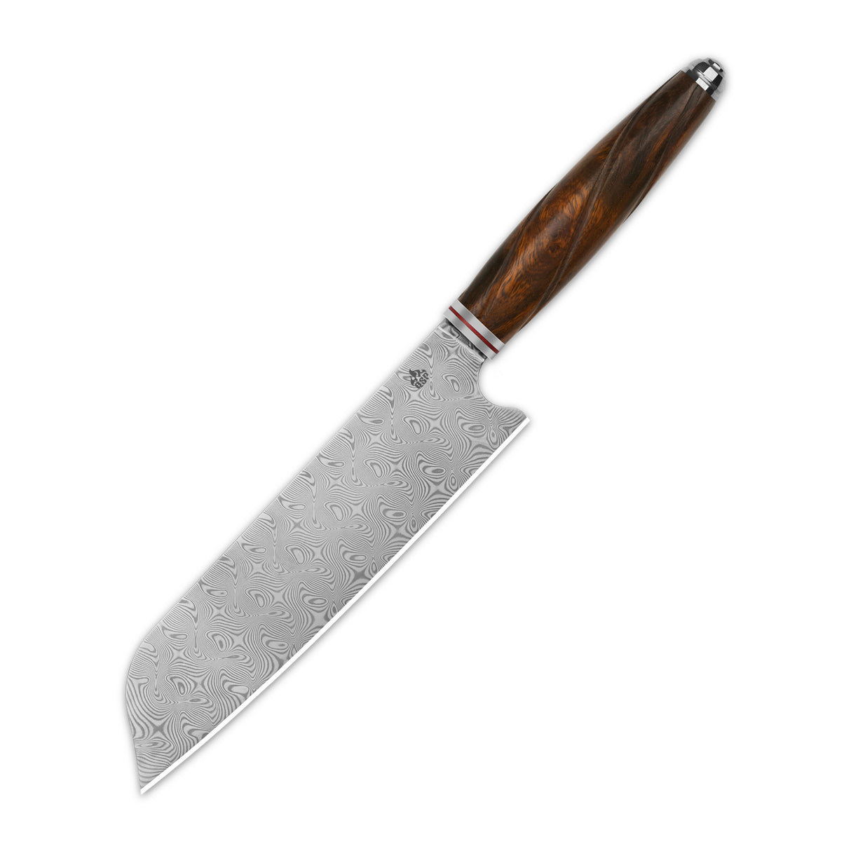 QSP Kitchen Knife with Laminated Damascus Blade and Desert Iron Wood Handle
