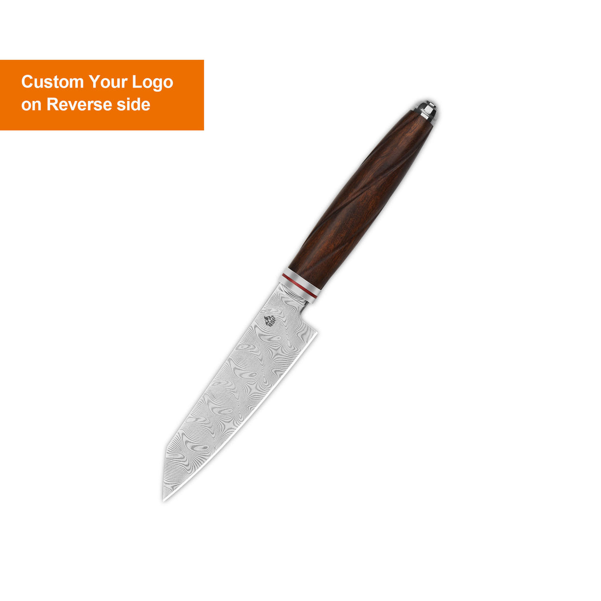 QSP Kitchen Knife 4'' Kiritsuke Damascus Blade Desert Iron Wood Handle Mulan Series QS-KK-005B