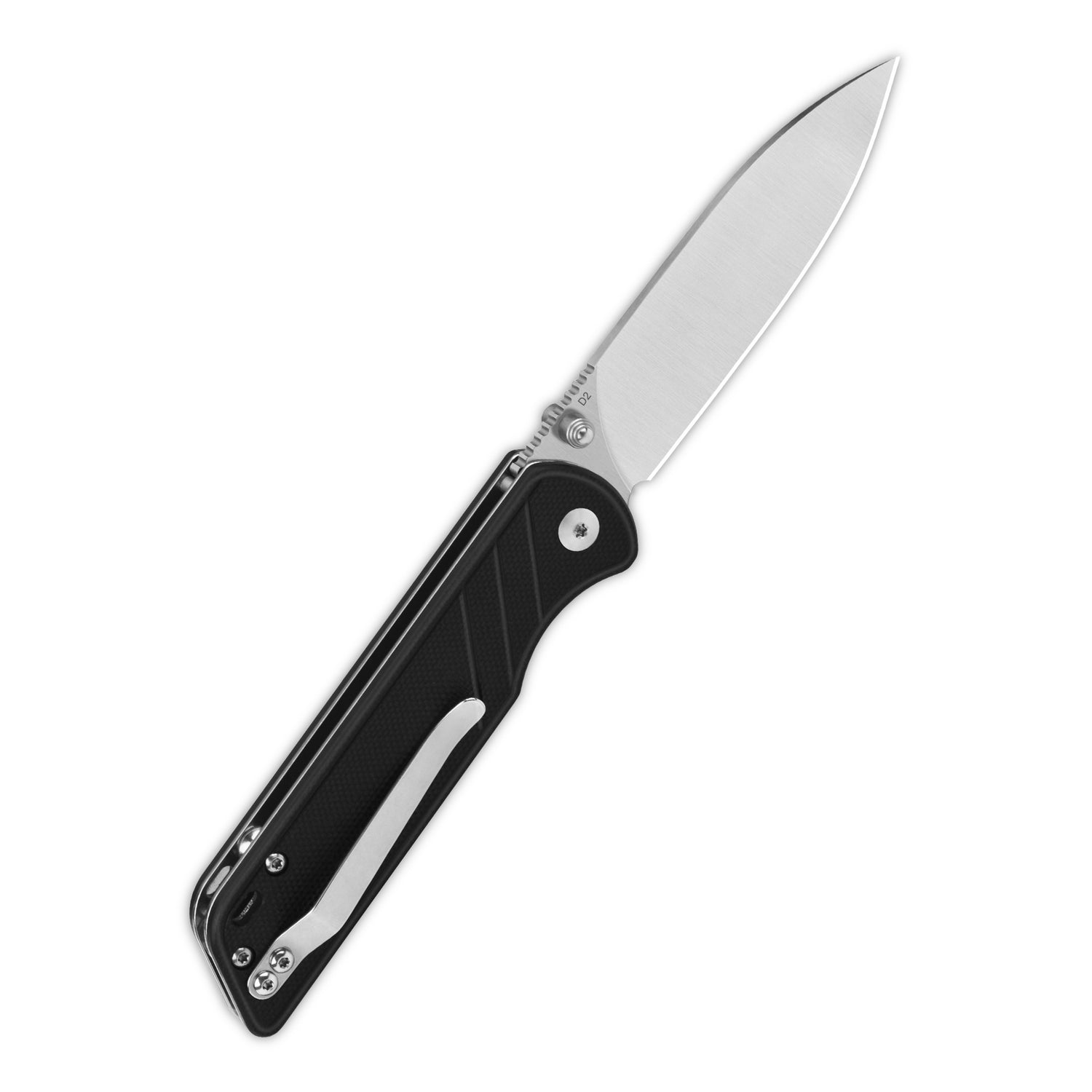 QSP Parrot V2 pocket knife opened, featuring G10 handle and D2 blade.