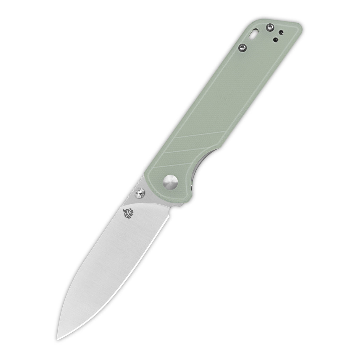 Open QSP Parrot V2 pocket knife showcasing D2 blade and green G10 handle