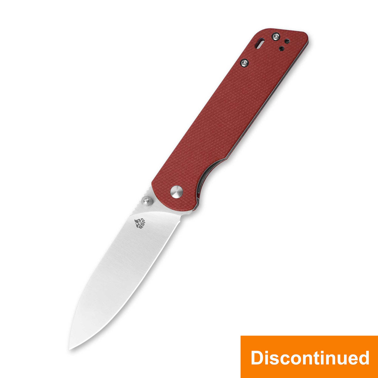 QSP Parrot pocket knife featuring red G10 handle and D2 steel blade, discontinued model.
