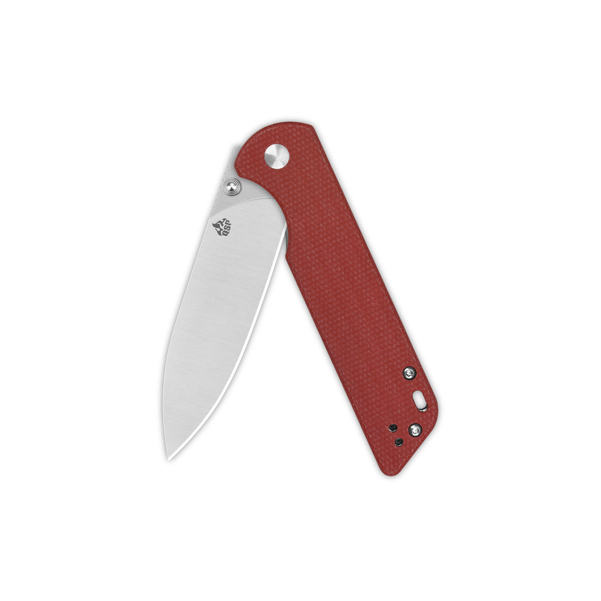 QSP Parrot V2 pocket knife with D2 steel blade and red micarta handle