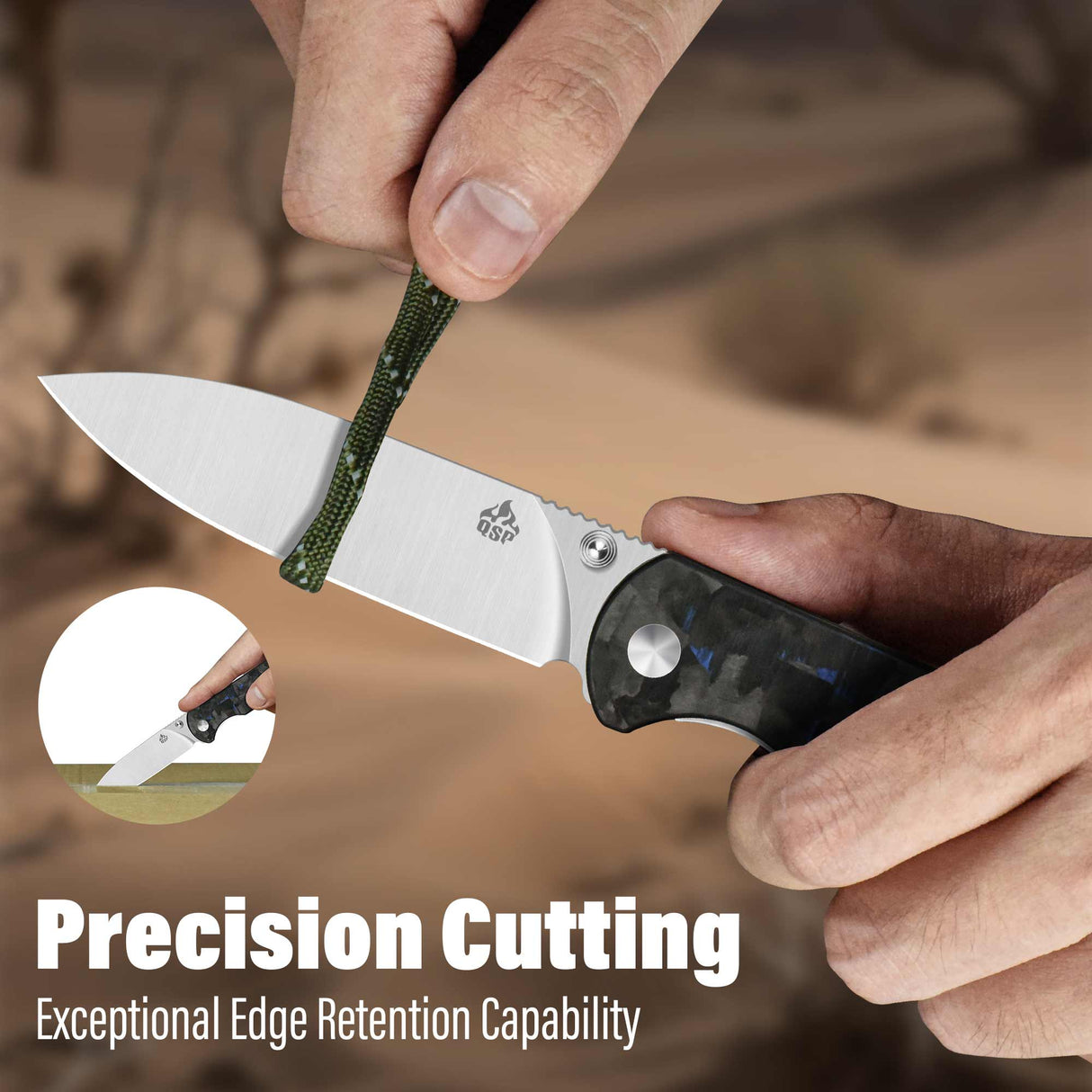 QSP Parrot V2 Liner Lock Pocket knife D2 Blade Shredded CF overlay G10 Handle Ball Bearings