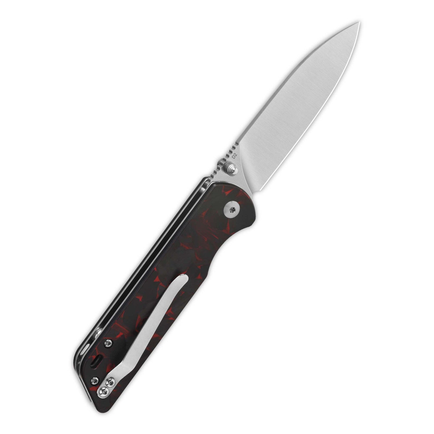 QSP Parrot V2 Liner Lock Pocket knife D2 Blade Shredded CF overlay G10 Handle Ball Bearings