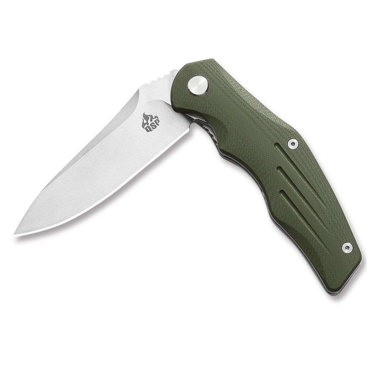 QSP Pangolin pocket knife with green G10 handle and D2 drop point blade