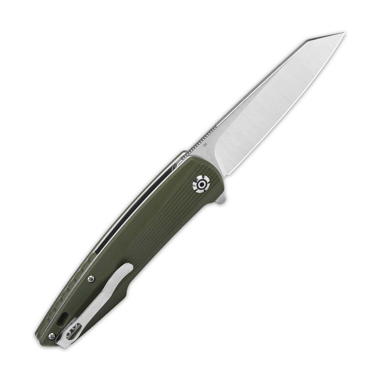 QSP Phoenix pocket knife with D2 blade and green textured handle