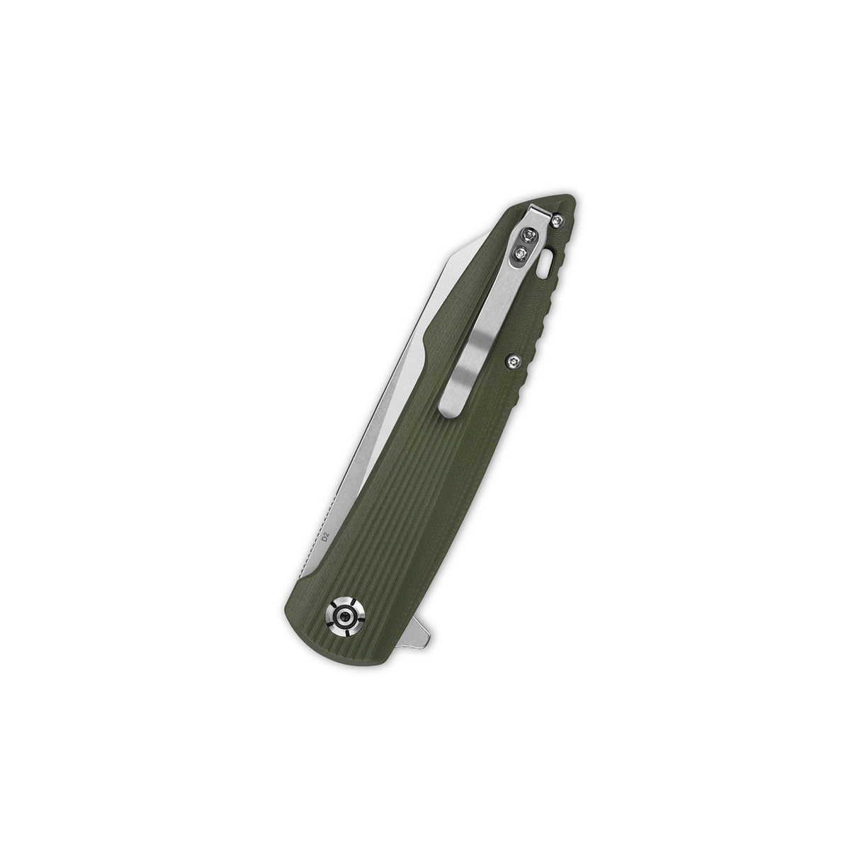 Green G10 handle pocket knife with D2 blade and liner lock mechanism