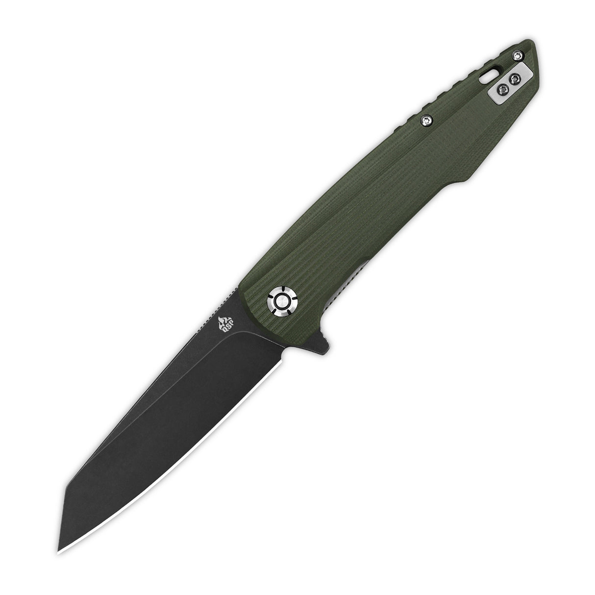 QSP Phoenix pocket knife featuring D2 blade and green textured G10 handle
