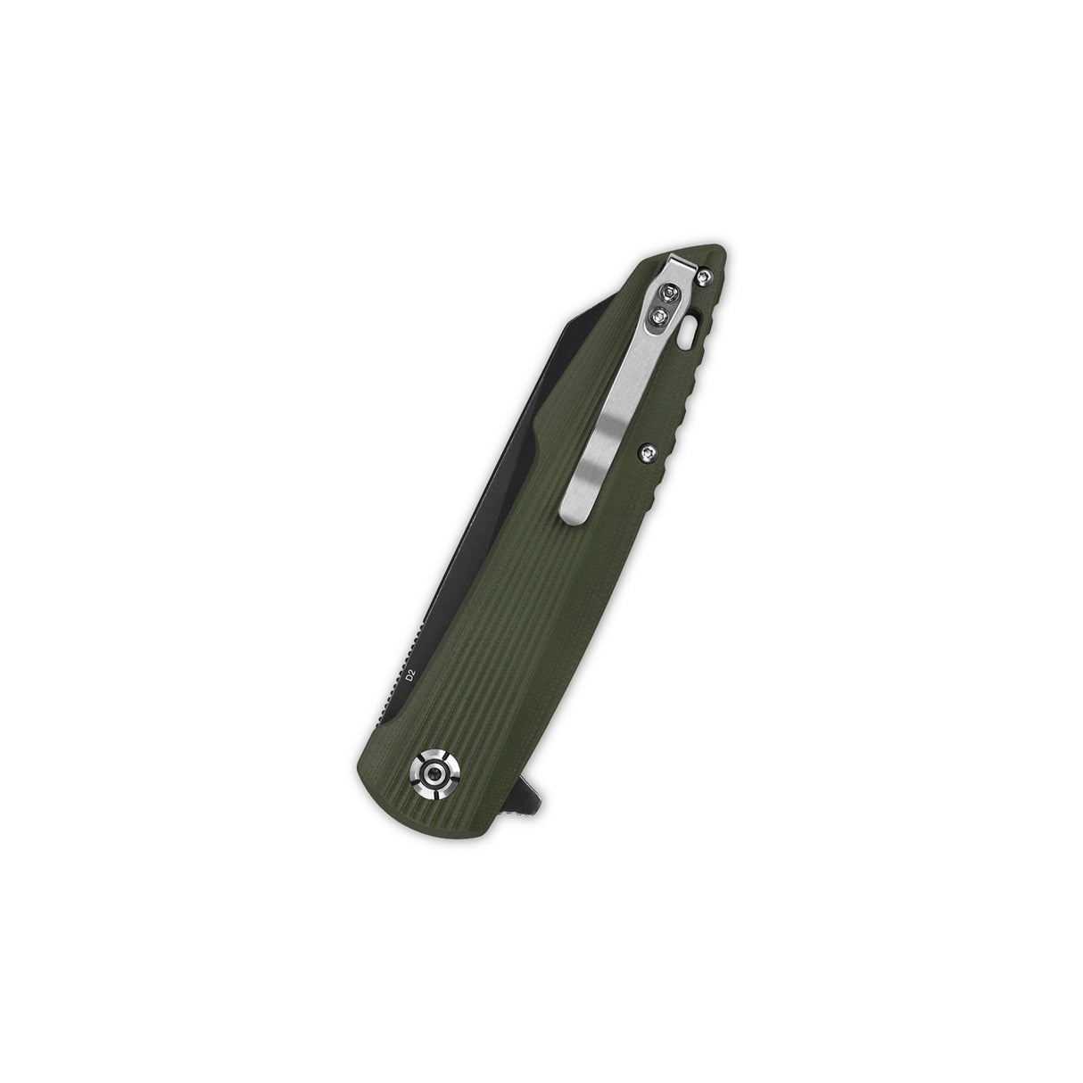 QSP Phoenix pocket knife with green G10 handle in folded position
