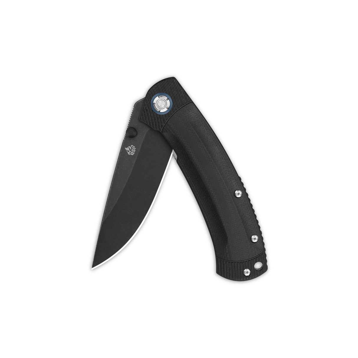 QSP Copperhead pocket knife with black G10 handle and drop point Sandvik 14C28N blade.