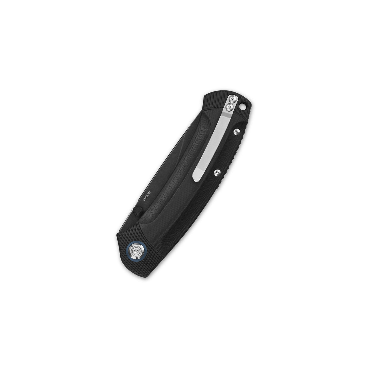 Closed QSP Copperhead pocket knife with textured black G10 handle.