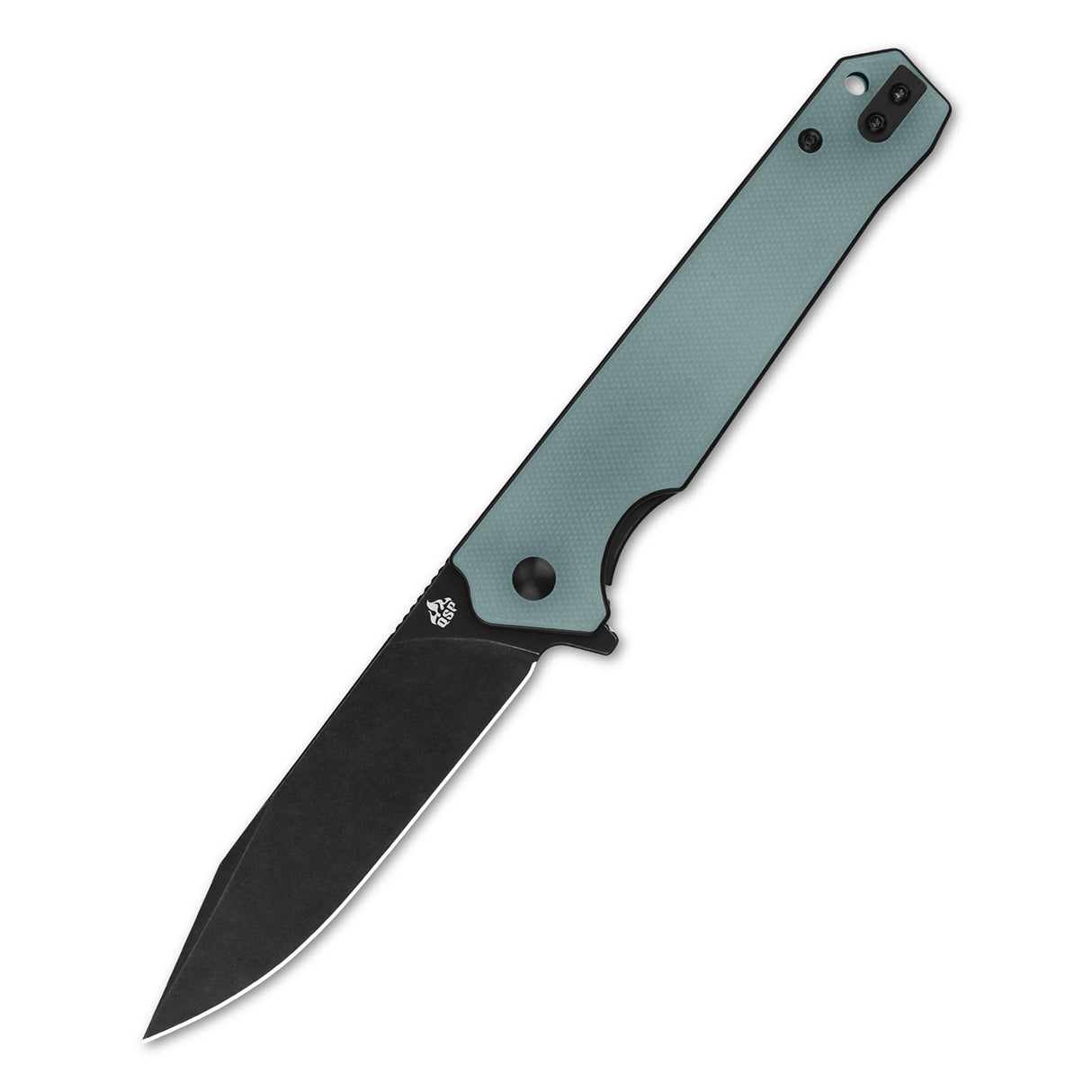 QSP Mamba V2 pocket knife with black D2 clip point blade and jade G10 handle