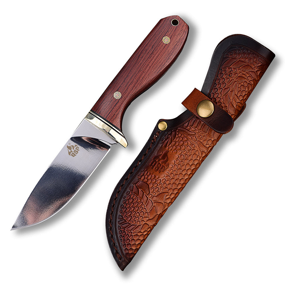 QSP Erised I fixed blade knife with 9Cr14MoV blade and leather sheath
