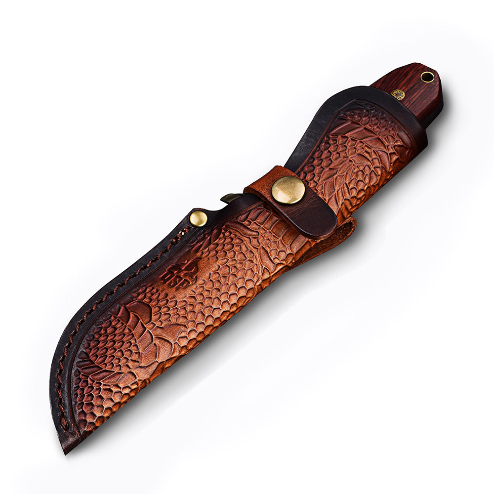 Leather sheath for QSP Erised I fixed blade knife with engraved dragon design