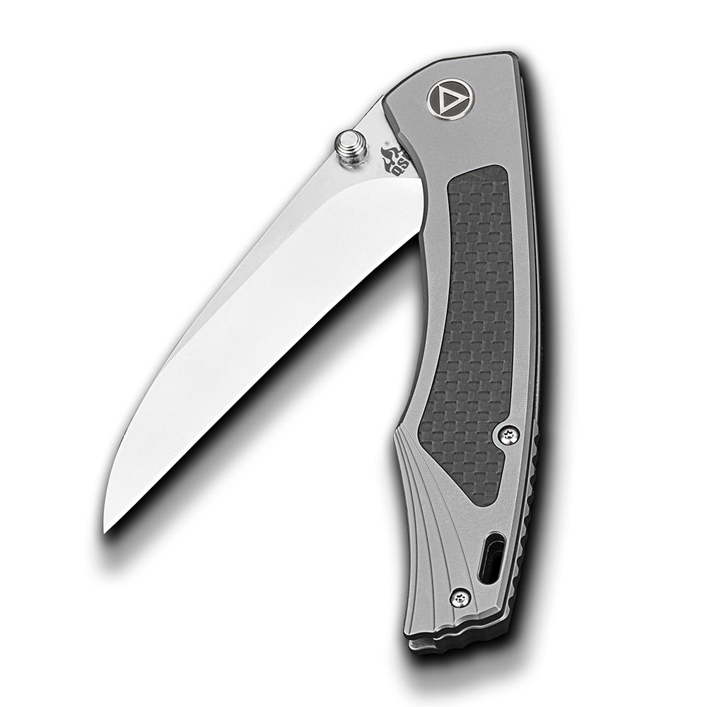 QSP Songbird pocket knife with titanium handle and visible carbon fiber accents.