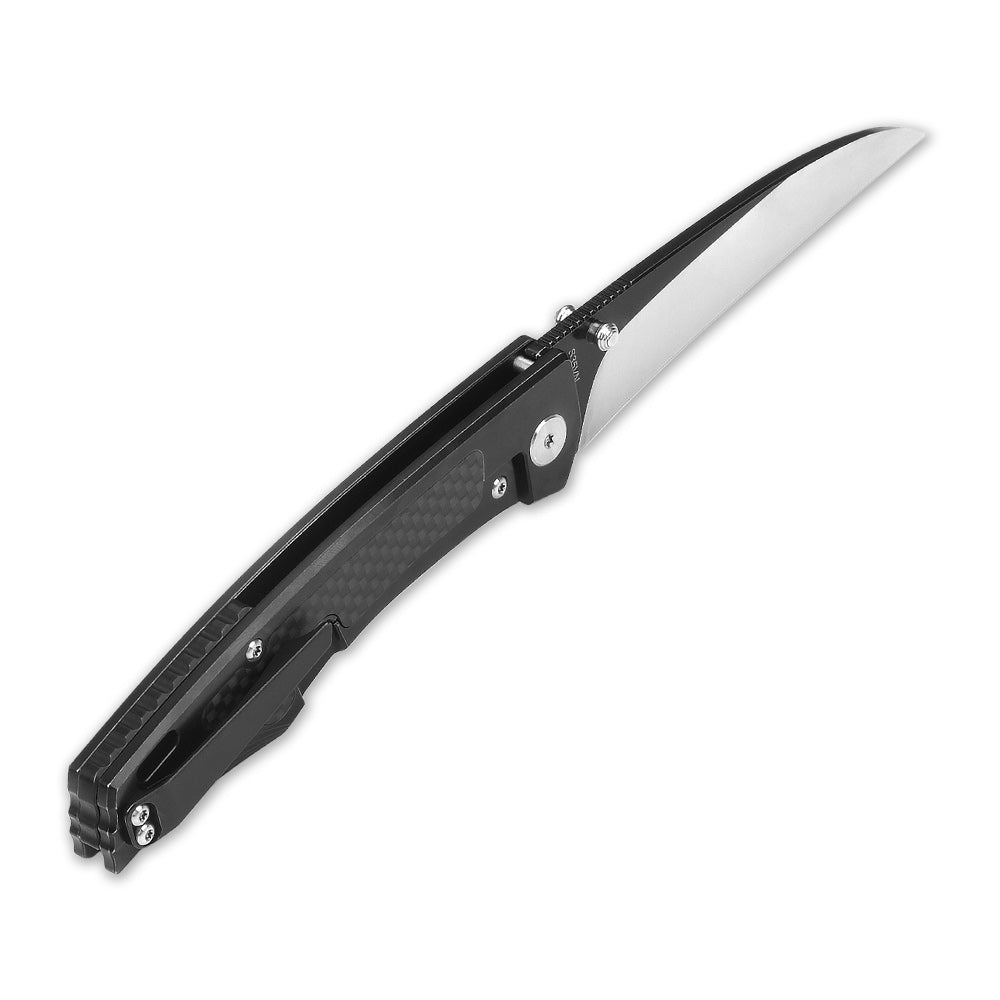 QSP Songbird pocket knife featuring a sleek design with titanium and carbon fiber.