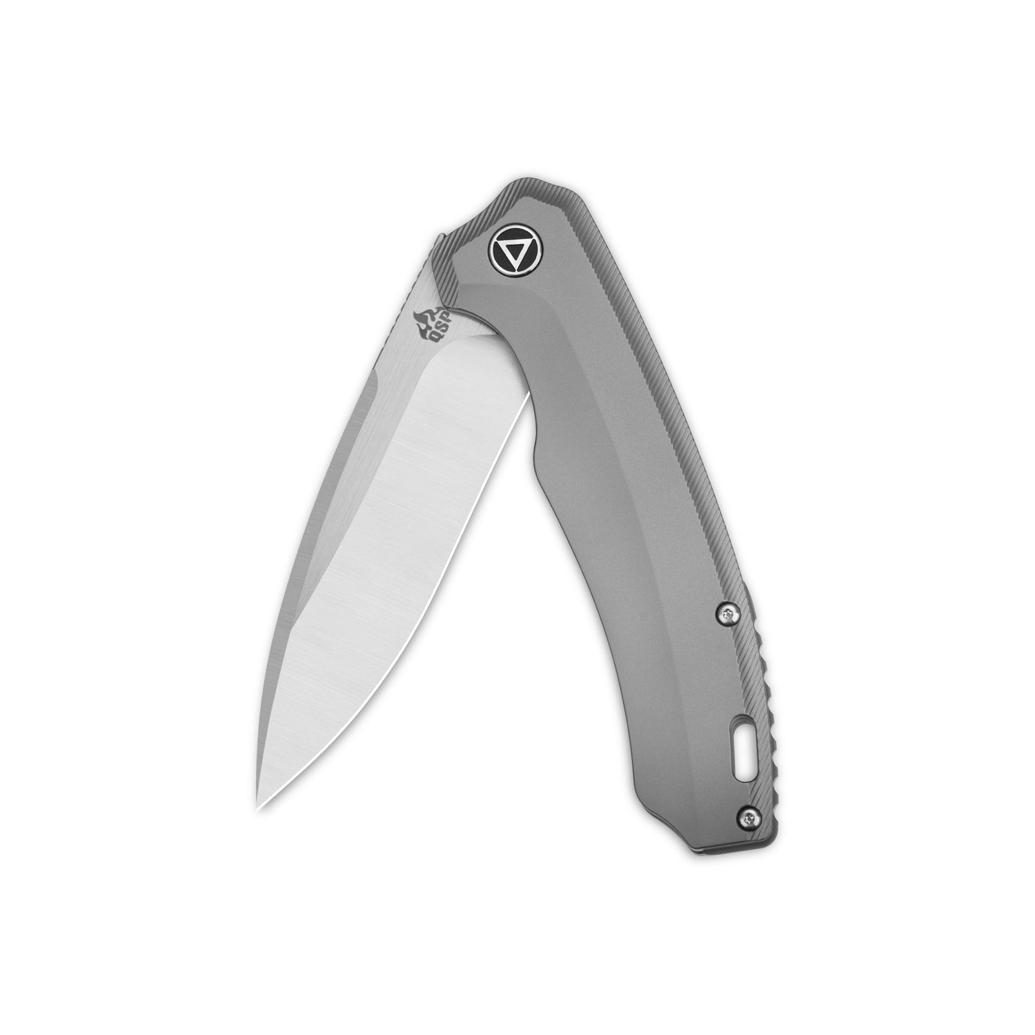 QSP Woodpecker pocket knife with sleek titanium handle and Böhler M390 blade.