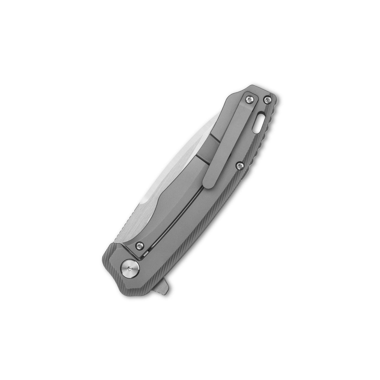 QSP Woodpecker pocket knife with titanium handle and M390 blade profile view