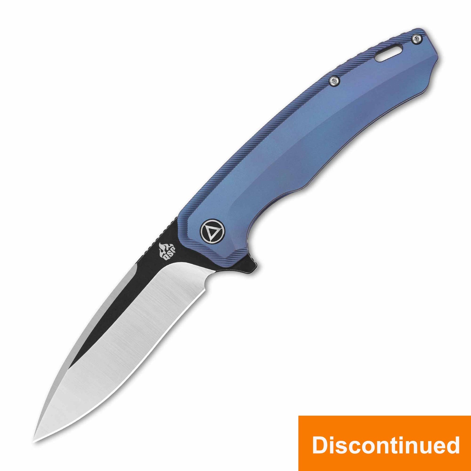 QSP Woodpecker pocket knife, Böhler M390 blade, blue titanium handle, discontinued