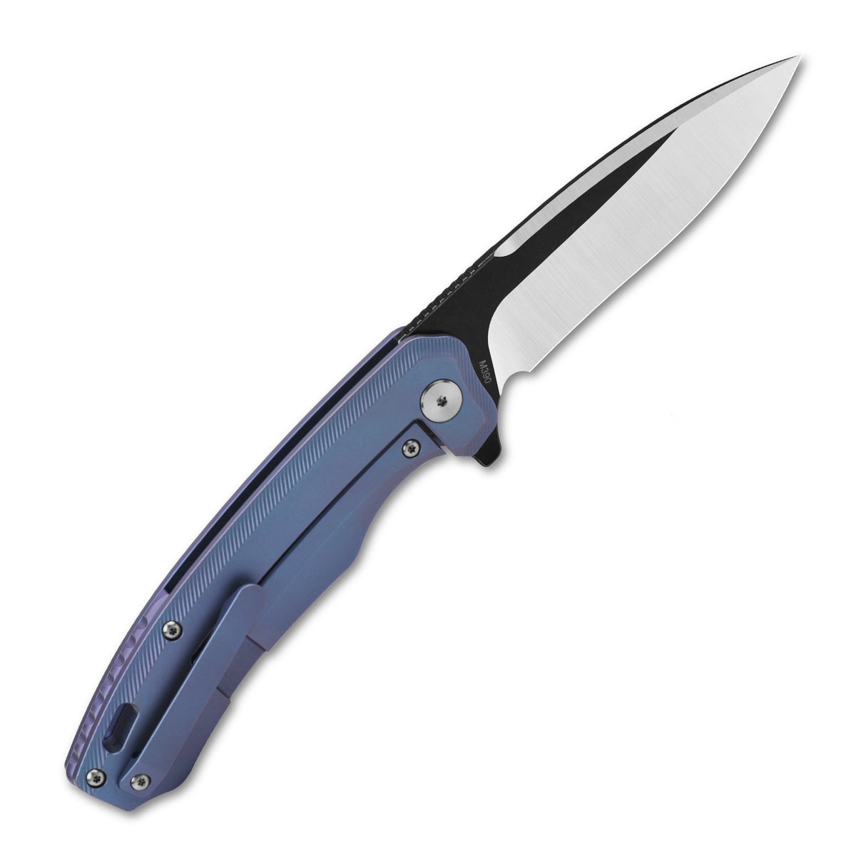 QSP Woodpecker Frame Lock Pocket Knife Böhler M390 Blade  Blue Titanium Handle