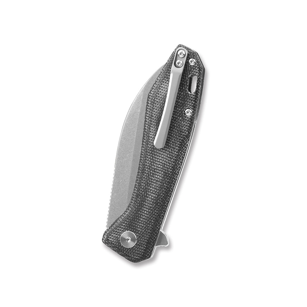 QSP Pelican pocket knife featuring black Micarta handle and CPM S35VN blade design