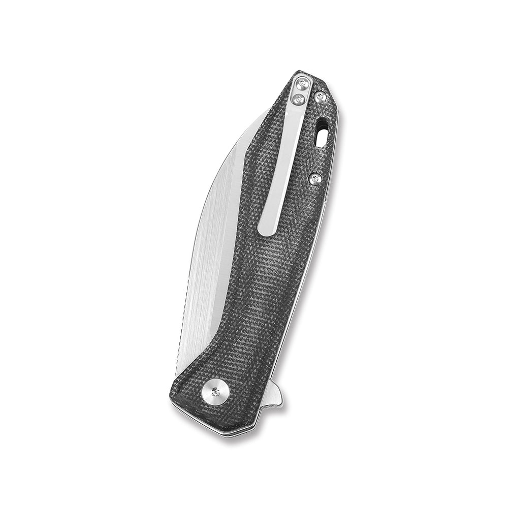 QSP Pelican pocket knife with textured black Micarta handle and CPM S35VN blade.