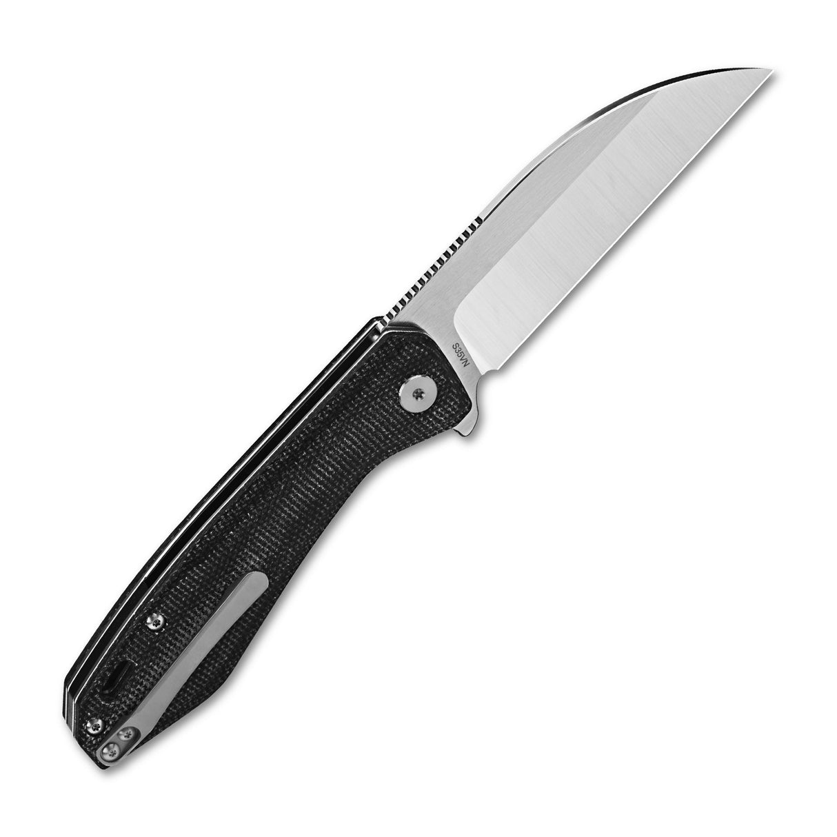 QSP Pelican pocket knife with sleek CPM S35VN blade and textured black Micarta handle