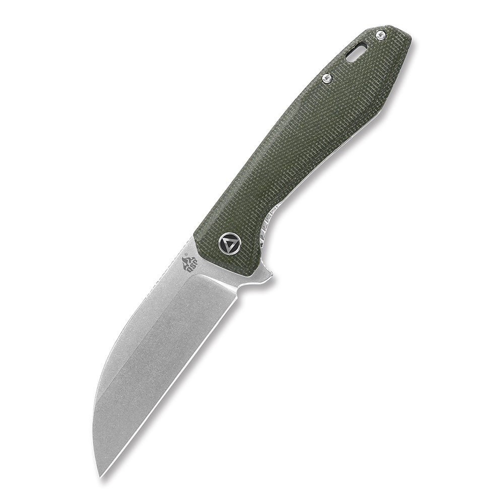 QSP Pelican pocket knife with green Micarta handle and CPM S35VN blade