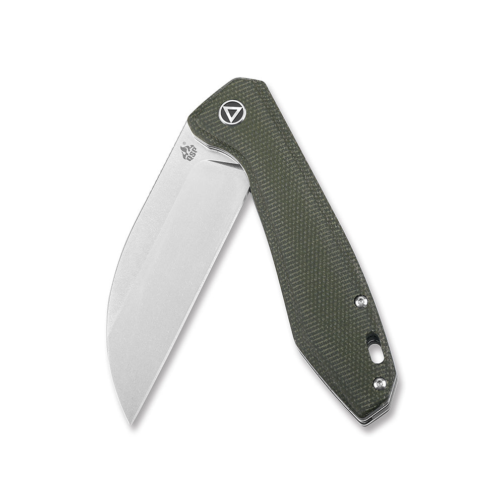 QSP Pelican pocket knife showcasing green Micarta handle and S35VN stainless steel blade