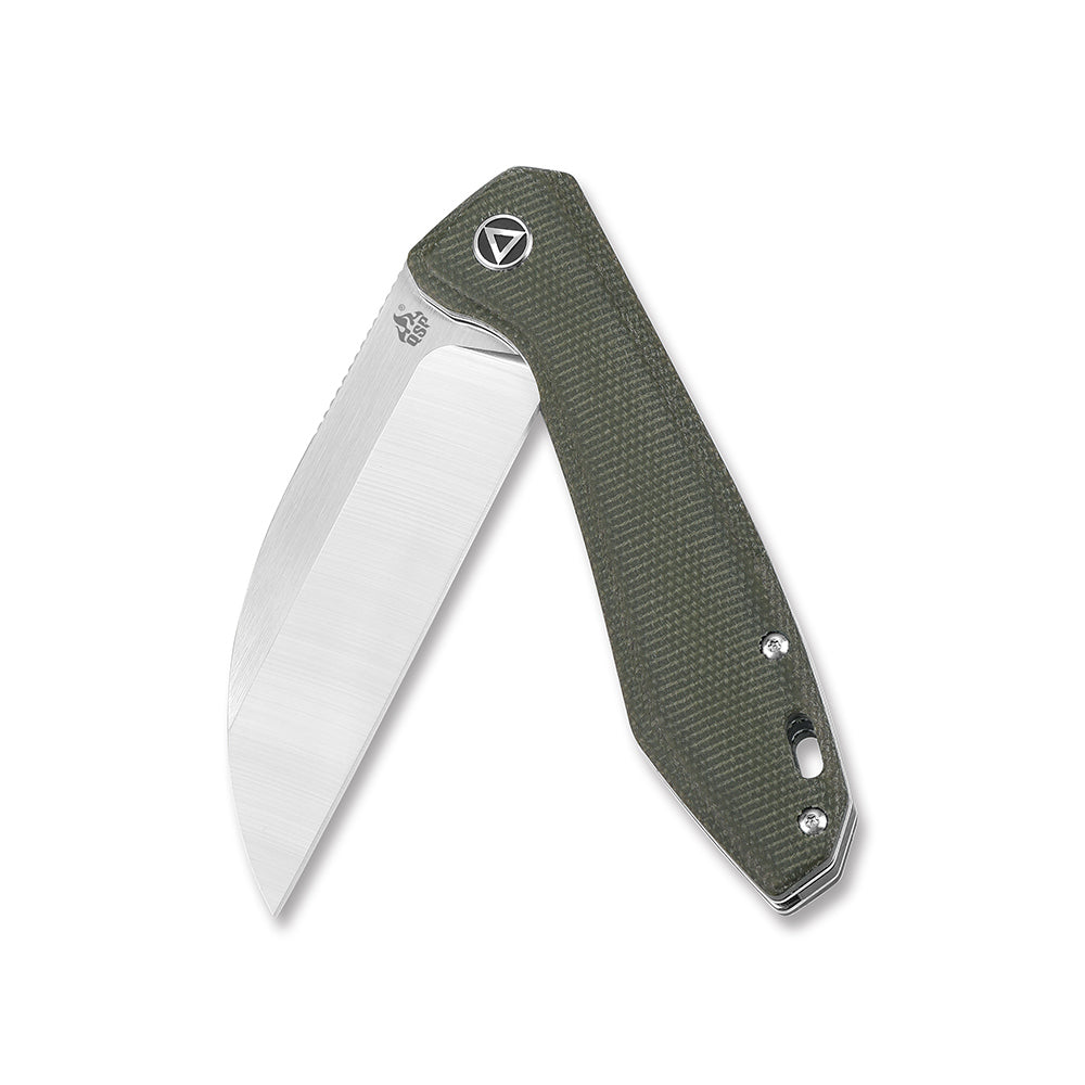 QSP Pelican pocket knife with green Micarta handle and CPM S35VN cutting blade