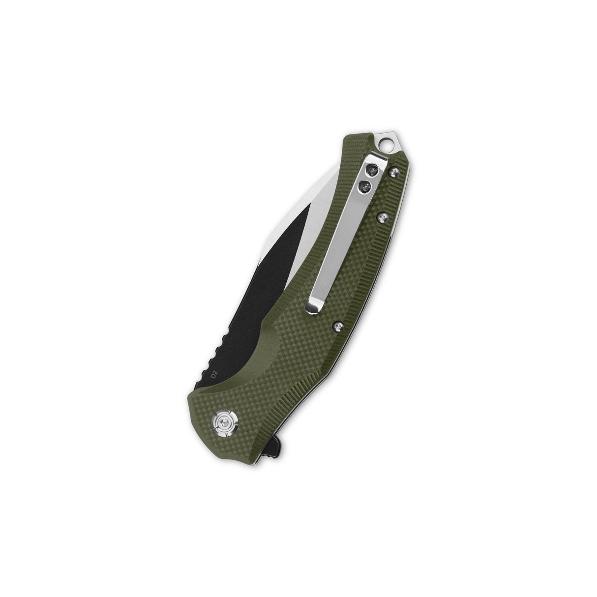 QSP Snipe Liner Lock Pocket Knife with green G10 handle and D2 blade.