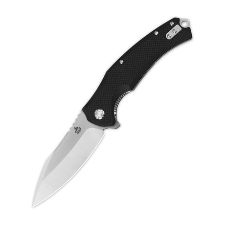 QSP Snipe pocket knife with black G10 handle and D2 blade, Liner Lock mechanism.