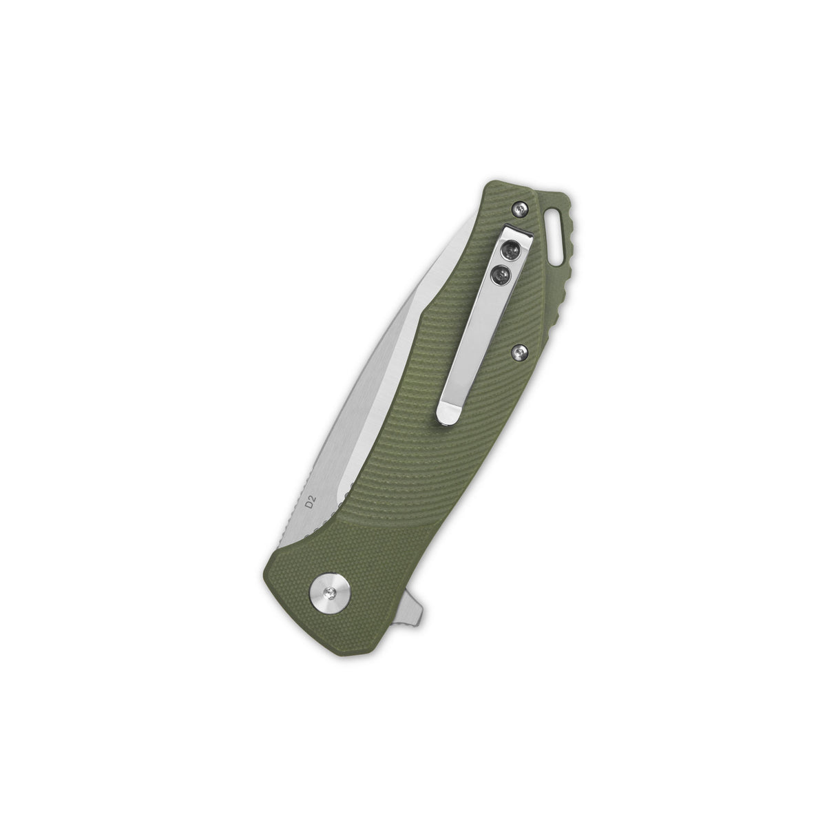 Closed QSP Raven pocket knife with green G10 handle and D2 drop point blade