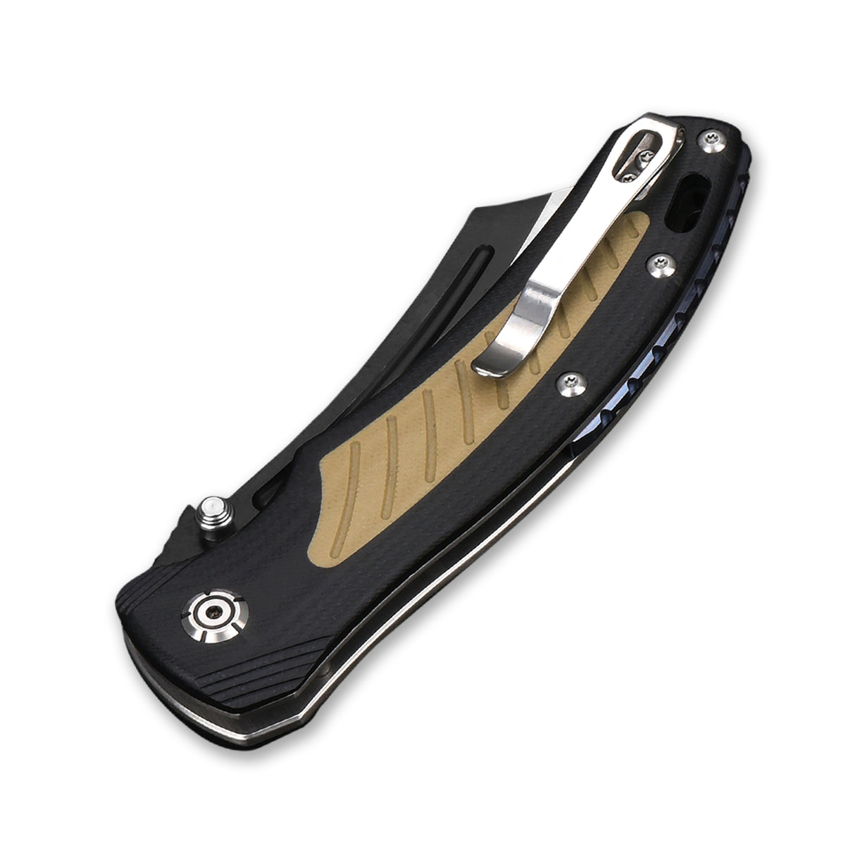 Closed QSP Platypus pocket knife with G10 handle and titanium backspacer.