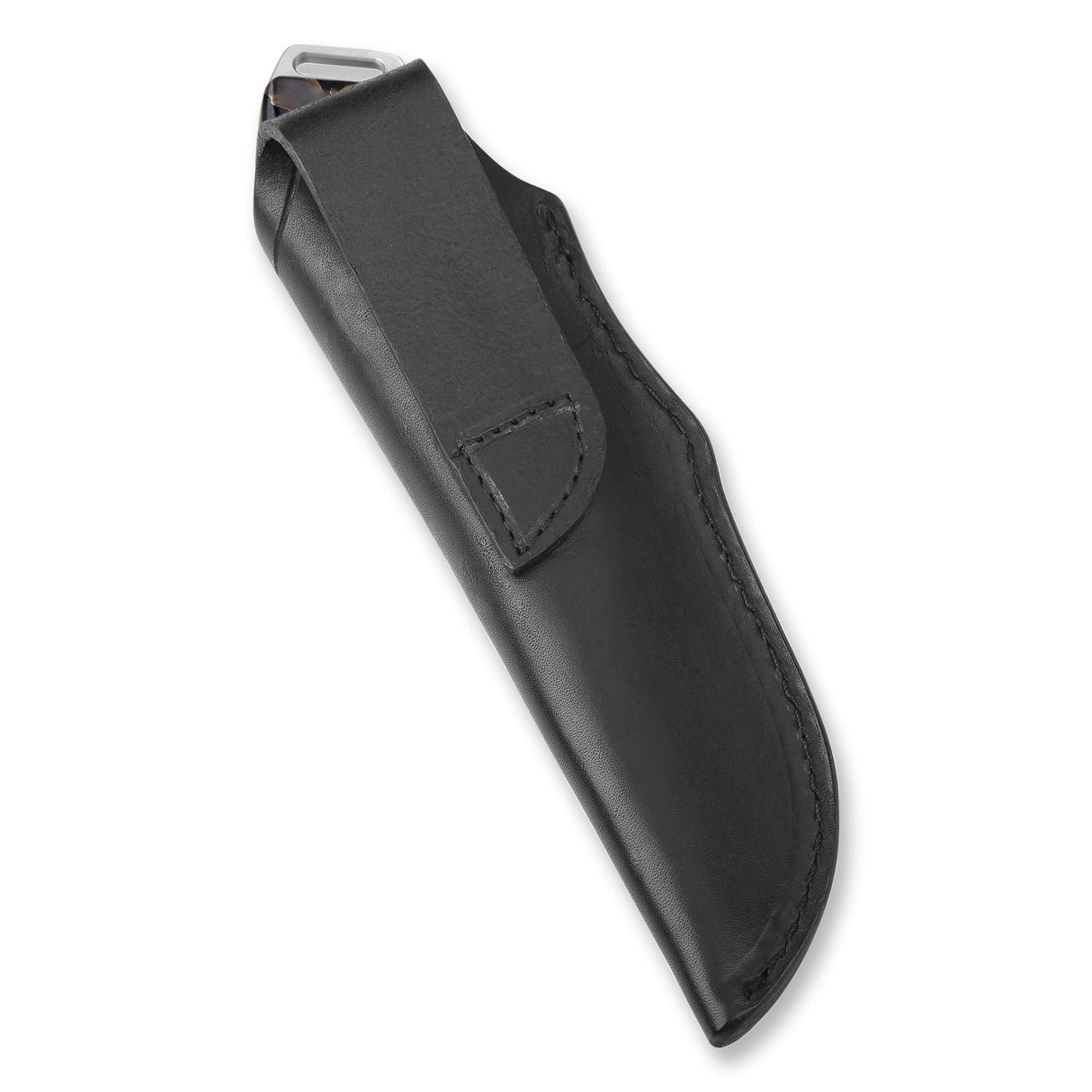 Stylish black leather sheath for QSP Workaholic knife with secure closure
