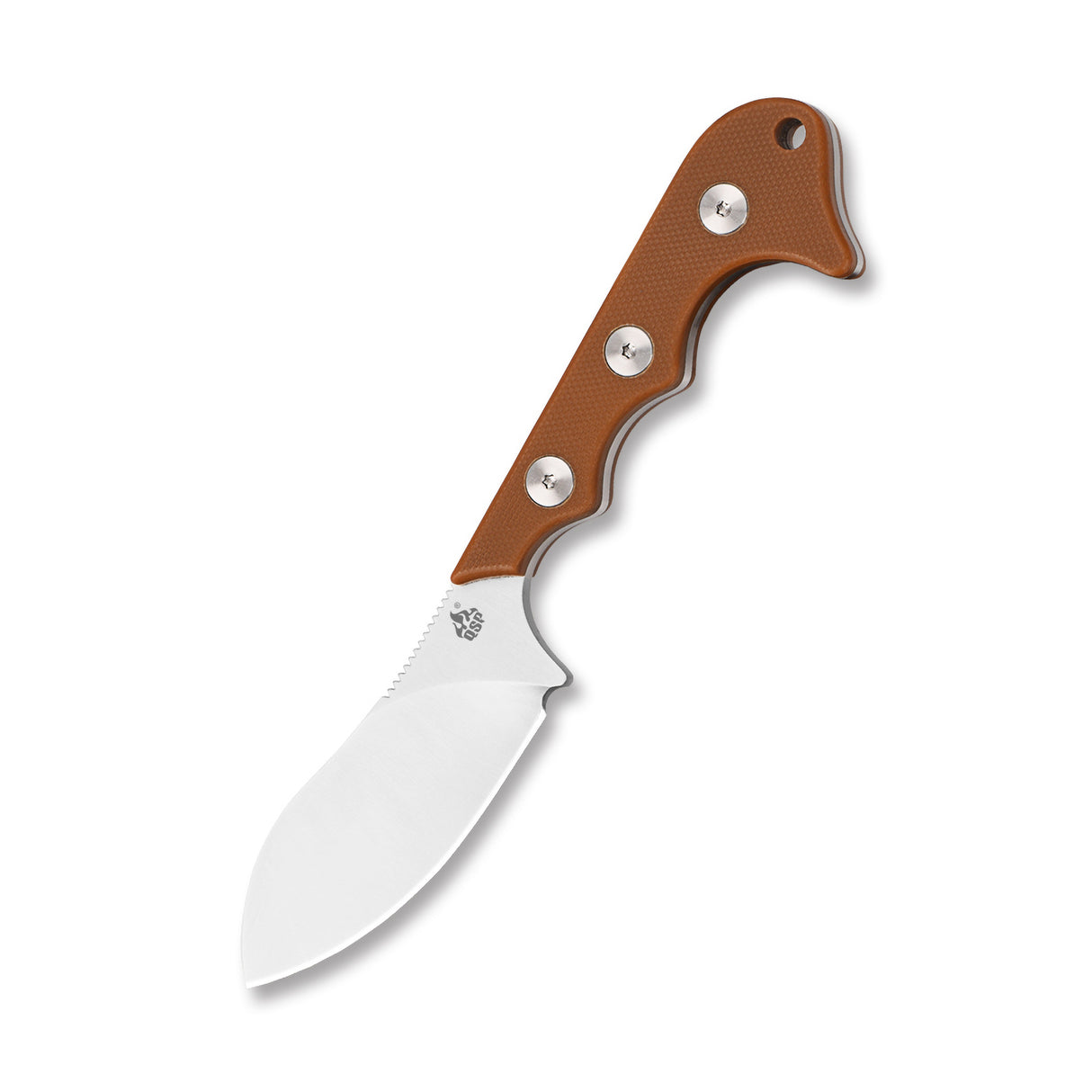 QSP Neckmuk neck knife with brown G10 handle and drop point D2 blade