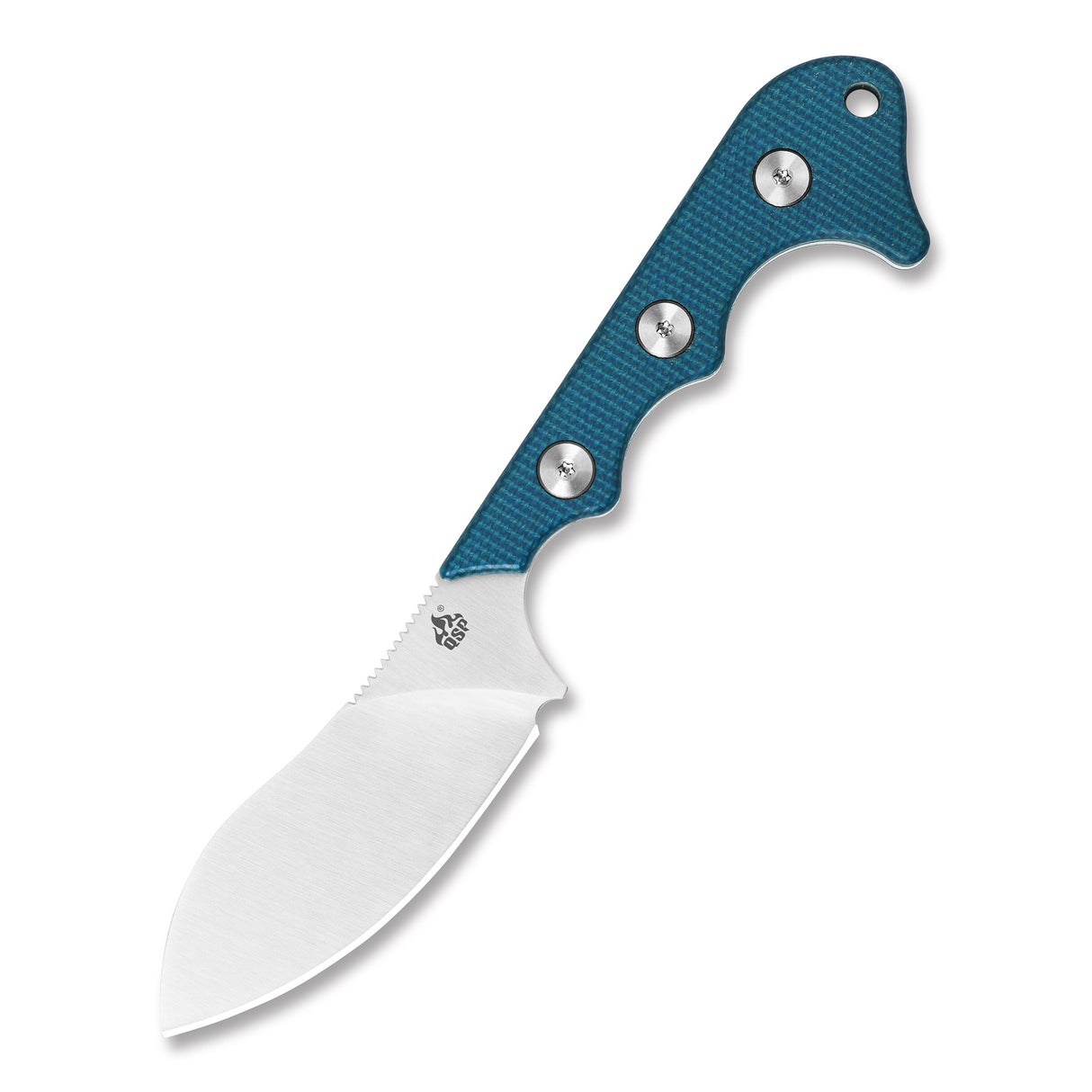 QSP Neckmuk Neck Knife D2 blade with blue Micarta handle