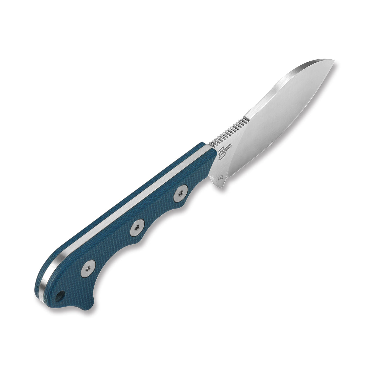 QSP Neckmuk knife D2 blade with textured blue Micarta handle