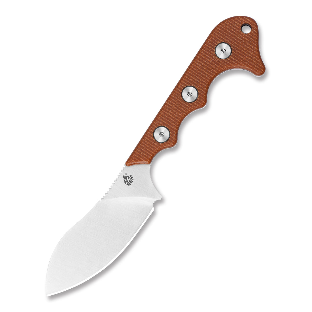 QSP Neckmuk knife D2 blade with textured brown Micarta handle