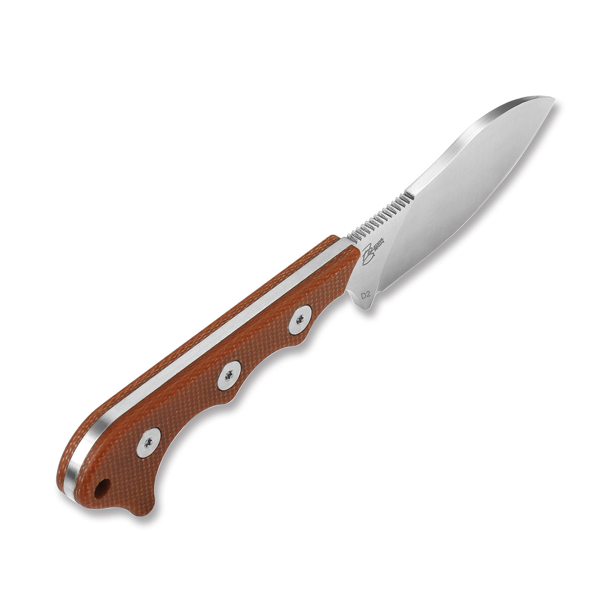 QSP Neckmuk neck knife with D2 blade and textured brown Micarta handle
