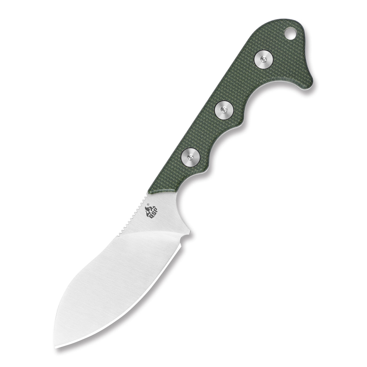 QSP Neckmuk knife with D2 blade and green Micarta handle