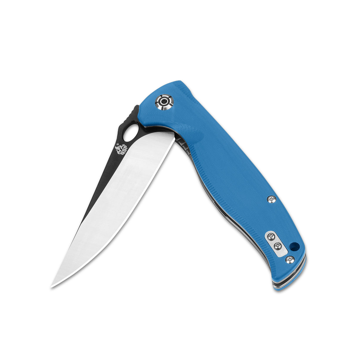 QSP Gavial pocket knife featuring blue G10 handle and sleek D2 clip point blade
